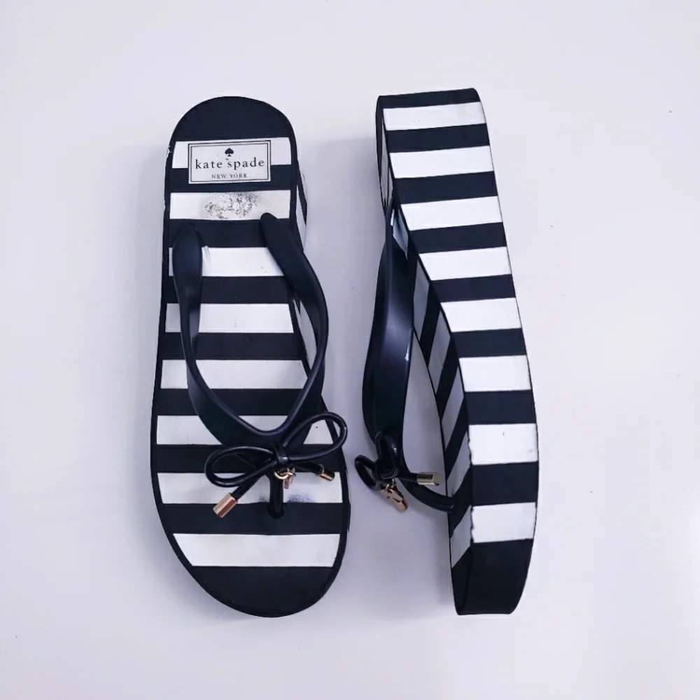 Kate Spade Chunky Wedge Striped Thong Sandals